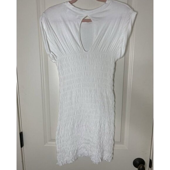 Urban Outfitters White Textured Ruched Mini Dress Size S Cap Sleeve - Picture 9 of 10